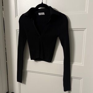 Aritzia Babaton Black Ribbed Knit cropped Top